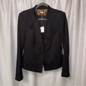 White House Black Market Black Blazer with Animal Print Lining size 10